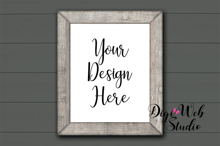 Wood Sign Mockup - Farmhouse Wood Frame on Gray Shiplap example image 1