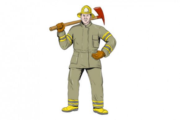 American Firefighter Fire Axe Drawing example image 1