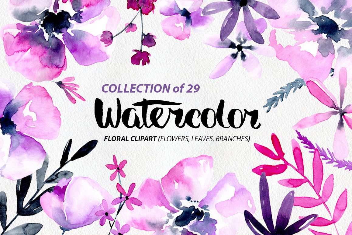 Purple & pink watercolor flowers png example image 1