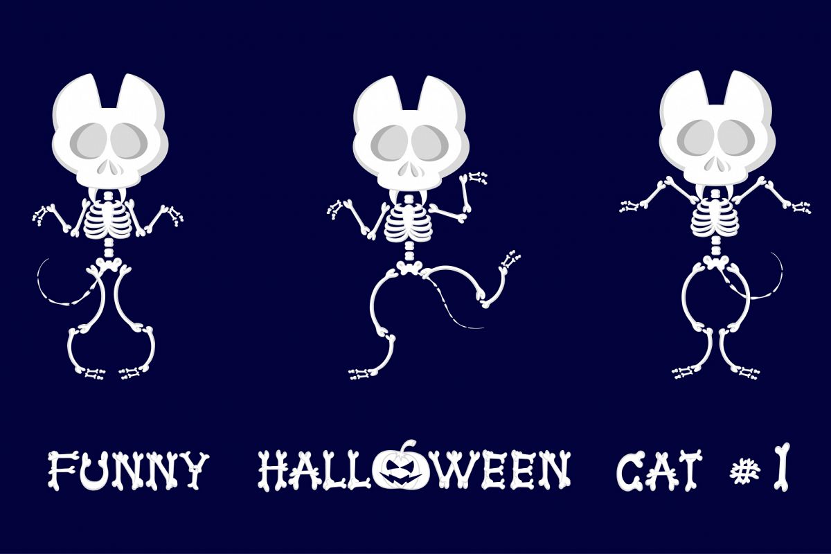 Set of 9 funny skeletons cats - 1 example image 1