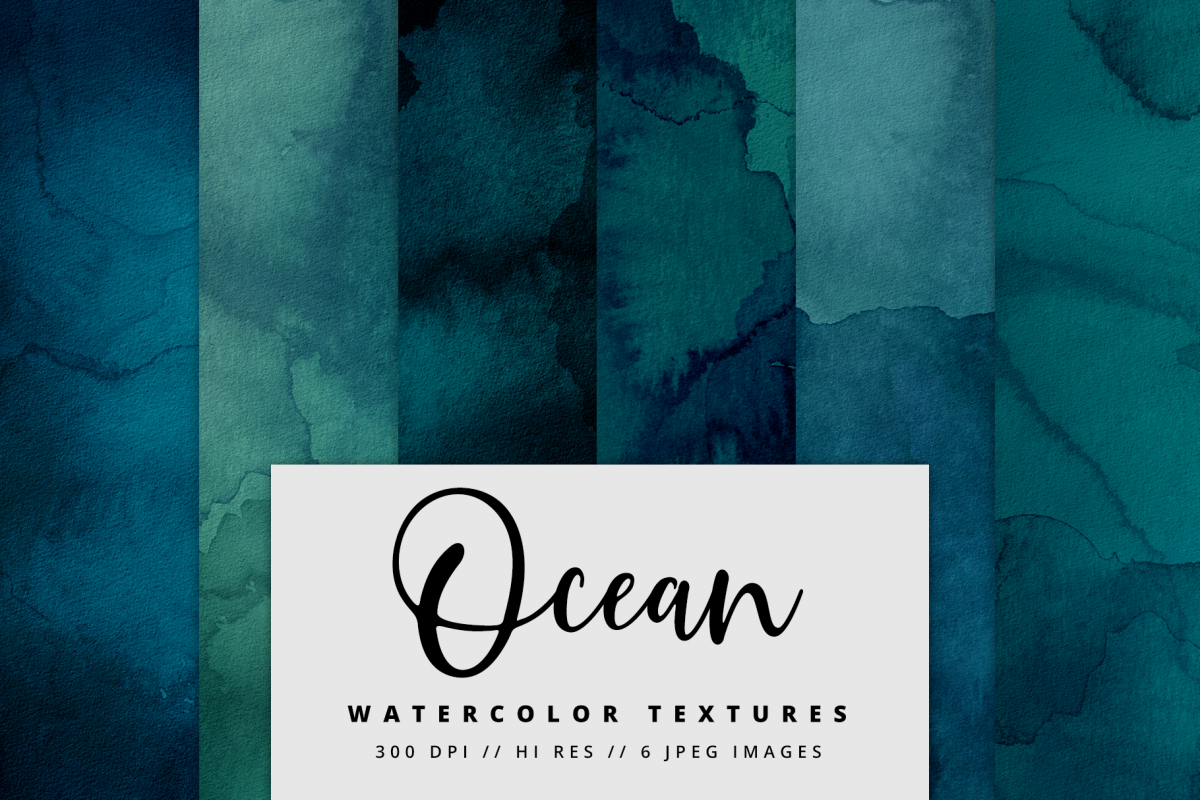 Ocean Blue Watercolor Textures | 6 Pack example image 1