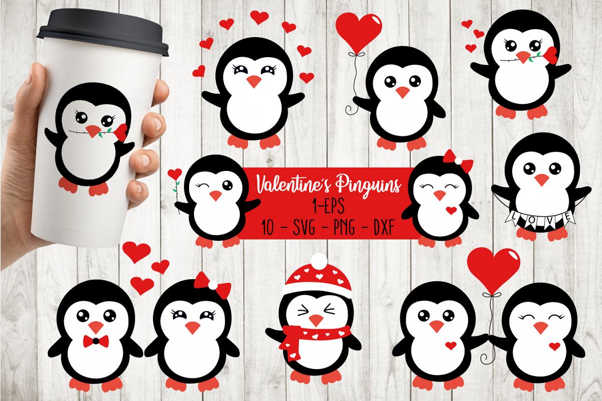 Valentine's Penguins Bundle Svg example image 1