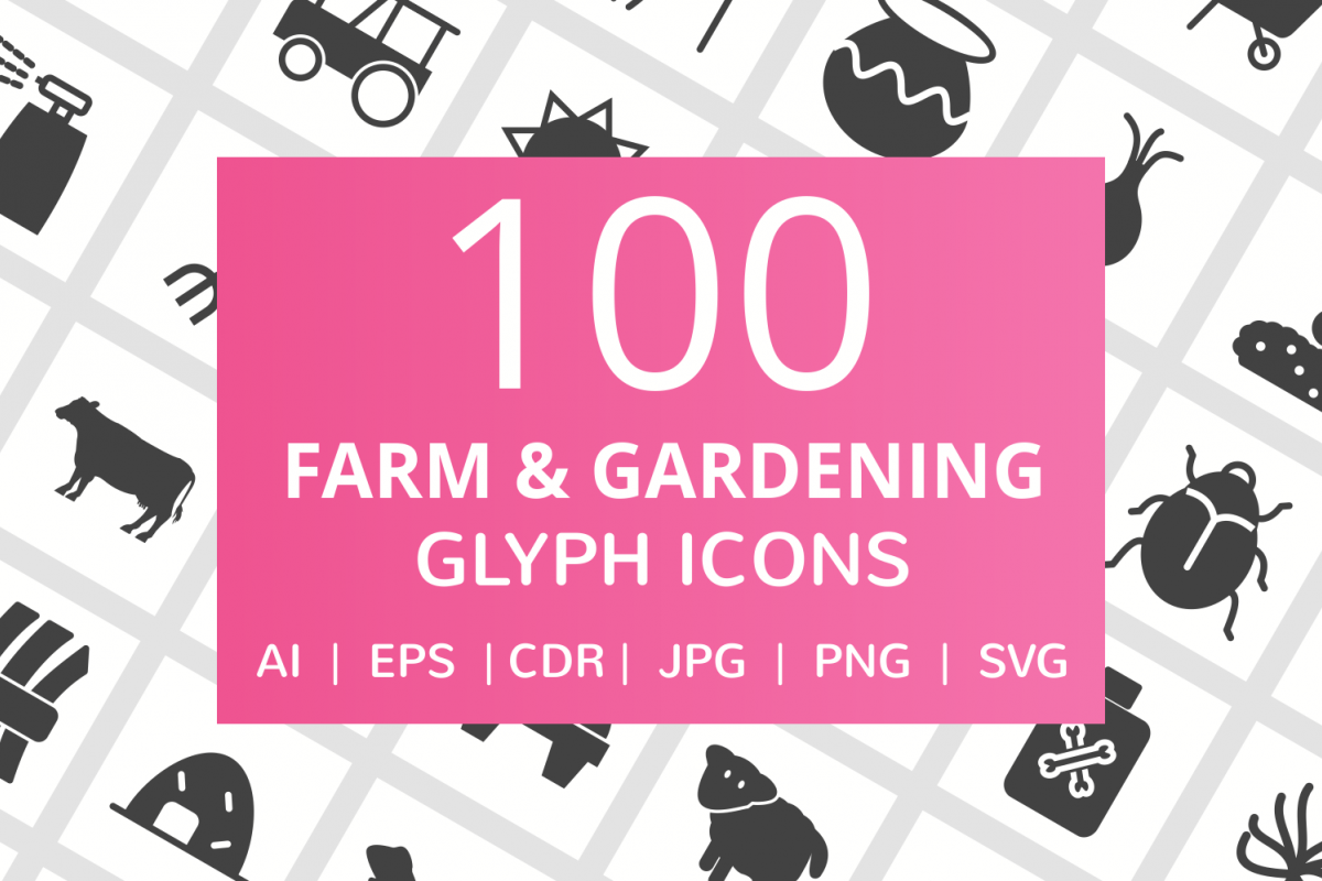 100 Farm & Gardening Glyph Icons example image 1