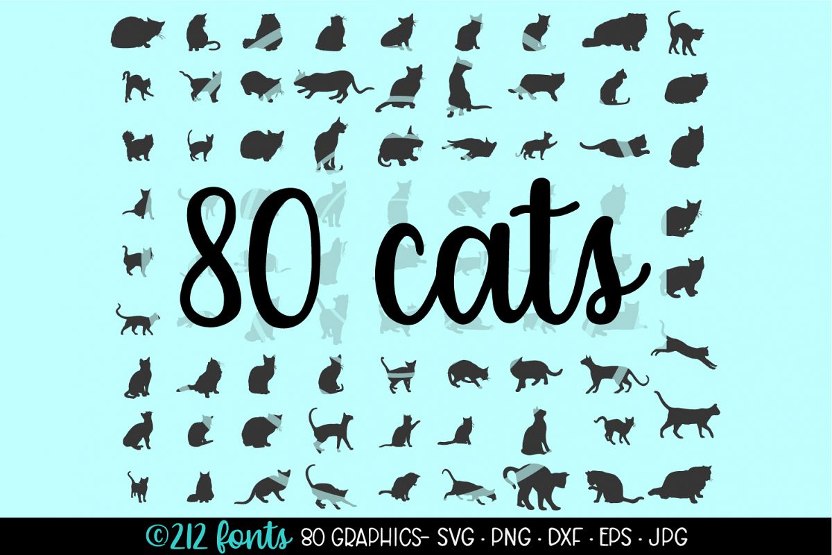 80 Cats and Kittens Silhouettes Cut File DXF PNG JPG SVG EPS example image 1