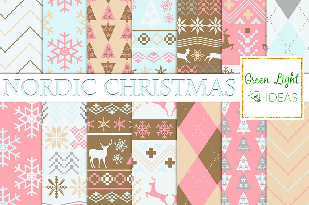 Nordic Christmas Digital Papers, Holidays Backgrounds, Scandinavian Papers example image 1