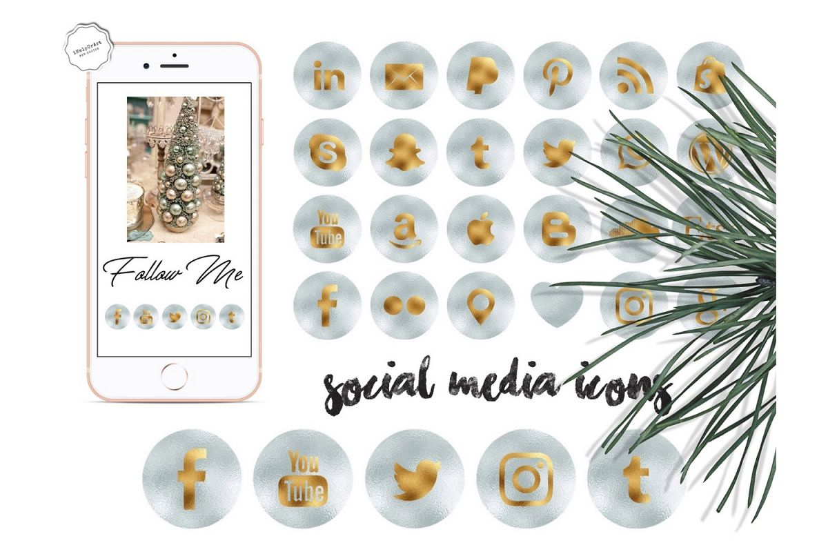 Metallic Minty Social Media Icons example image 1