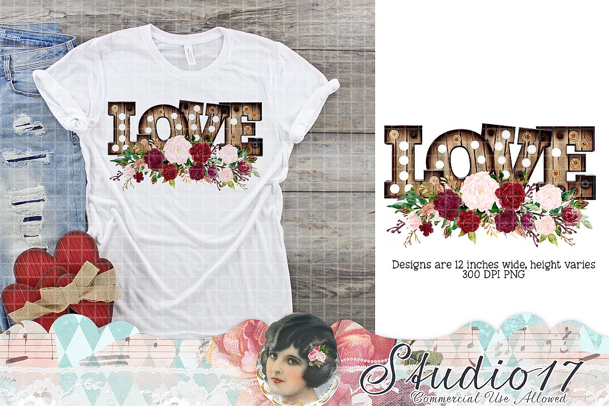 Love Marquee With Roses Valentine Sublimation Design example image 1