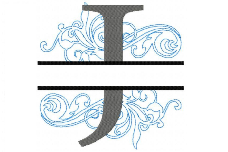 Embroidery Fonts Split Monogram, Monogram J, 4X4 5X7 6x10 example image 1