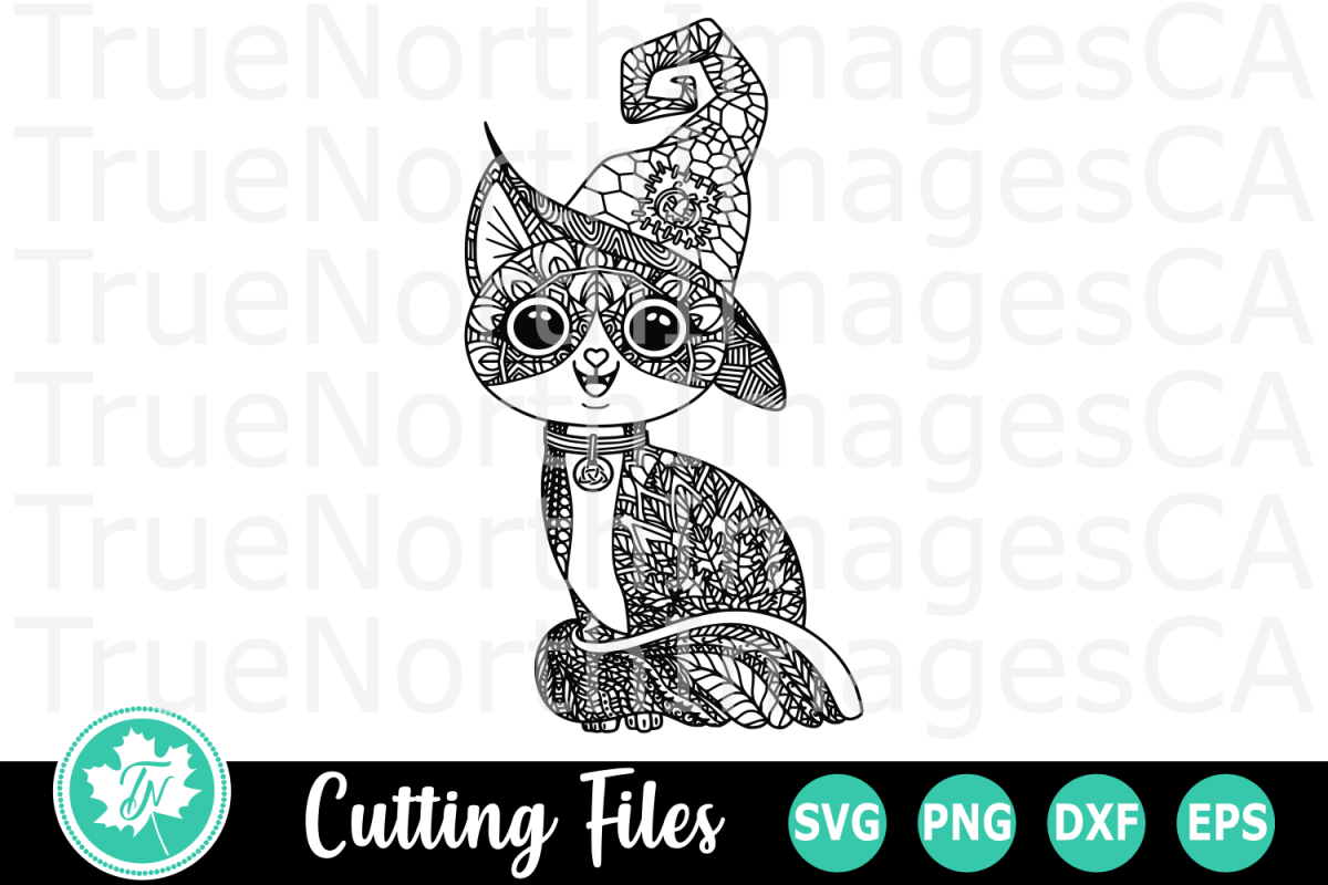 Zentangle Halloween Cat - An Zentangle SVG Cut File example image 1