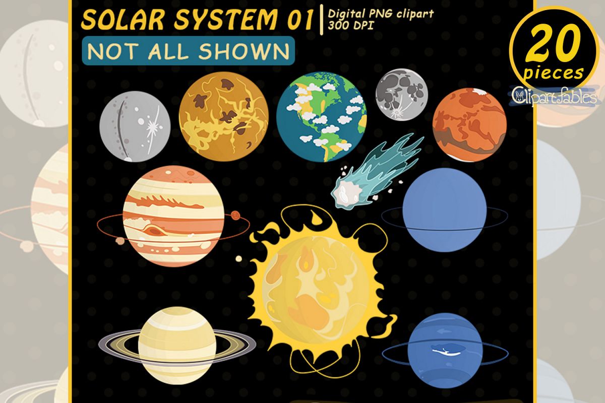 Solar system clipart, Planet clip art, Cute Space design example image 1