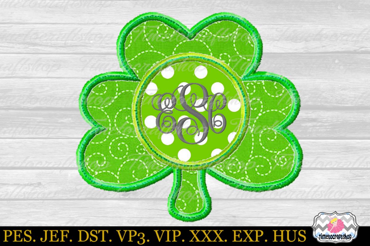St Patrick's Day Clover Shamrock Monogram Applique Design example image 1