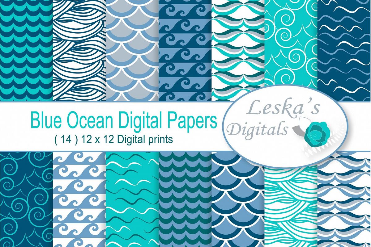 Ocean Blue Waves Digital Paper example image 1