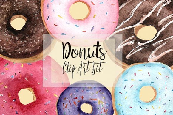 Watercolor Donuts Clip Art Set example image 1