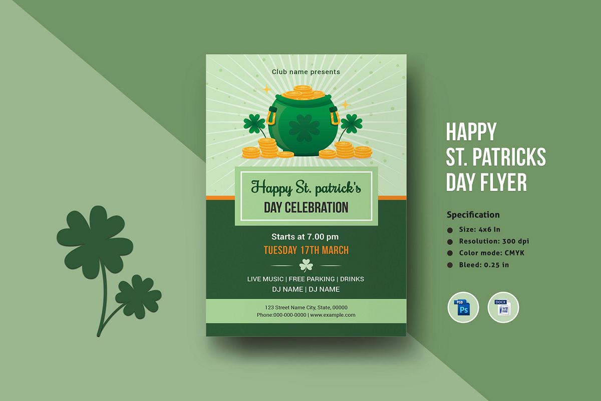 Saint Patricks Day Flyer, Ms Word & Photoshop Template example image 1