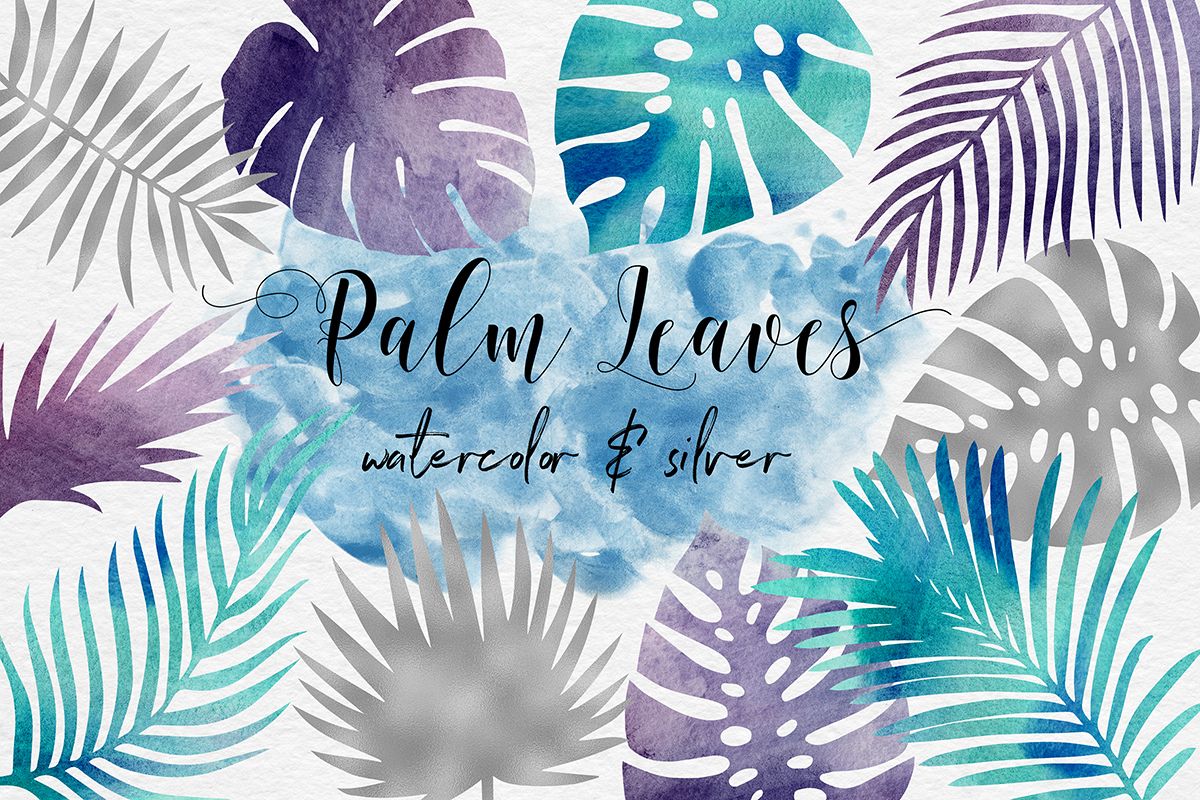 Silver & Watercolor Tropical Leaves example image 1