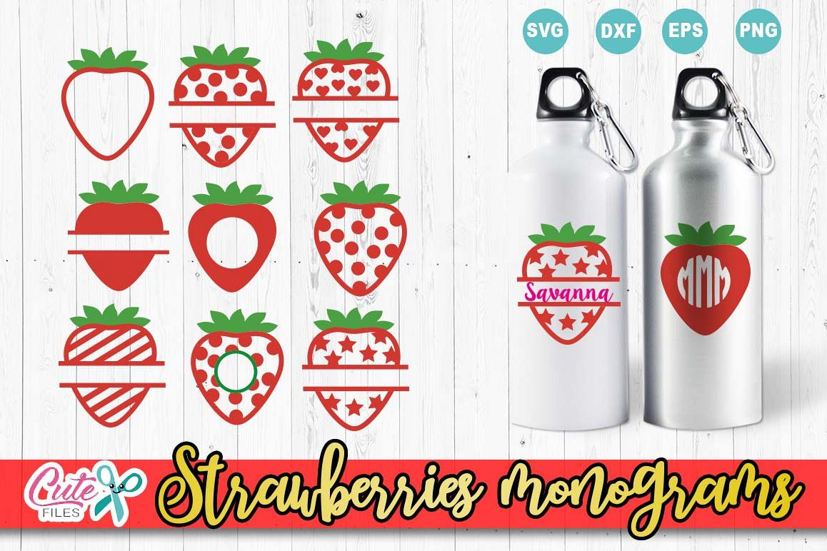 Download Strawberries monograms, Summer monograms frames Mini BUNDLE, 10 svg cut files, DXF, EPS AND PNG