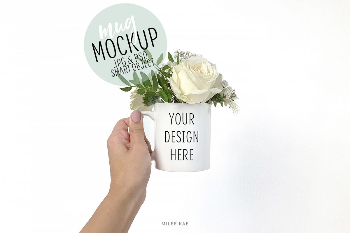 White coffee mug mockup, JPG & PSD example image 1