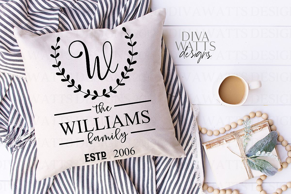 Monogram Laurel Family Sign with Year - Customize SVG example image 1