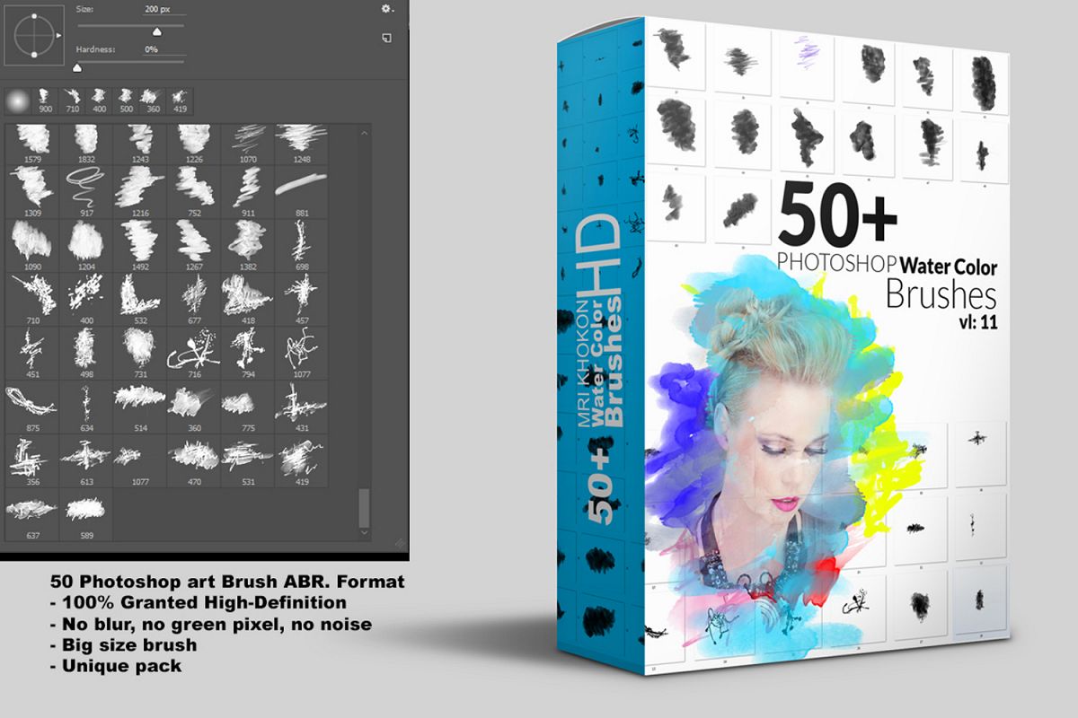 50 HI-RES WATERCOLOR PHOTOSHOP BRUSHES example image 1