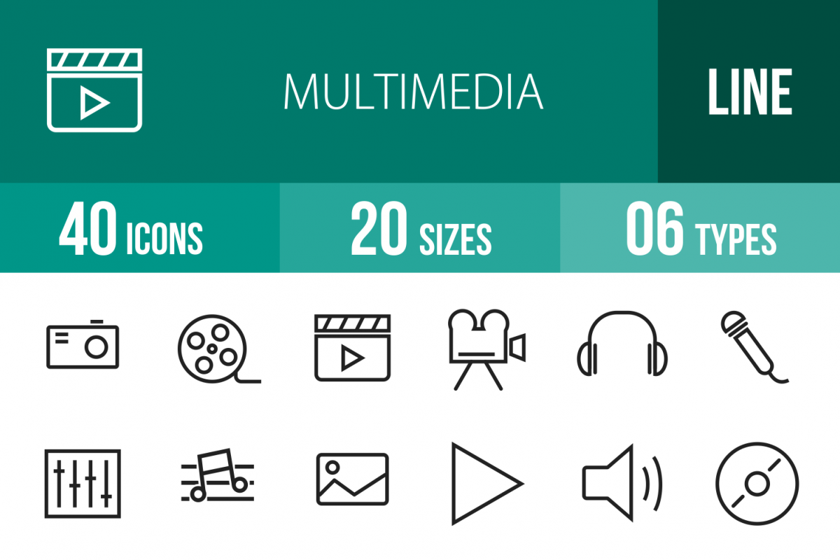 40 Multimedia Line Icons example image 1