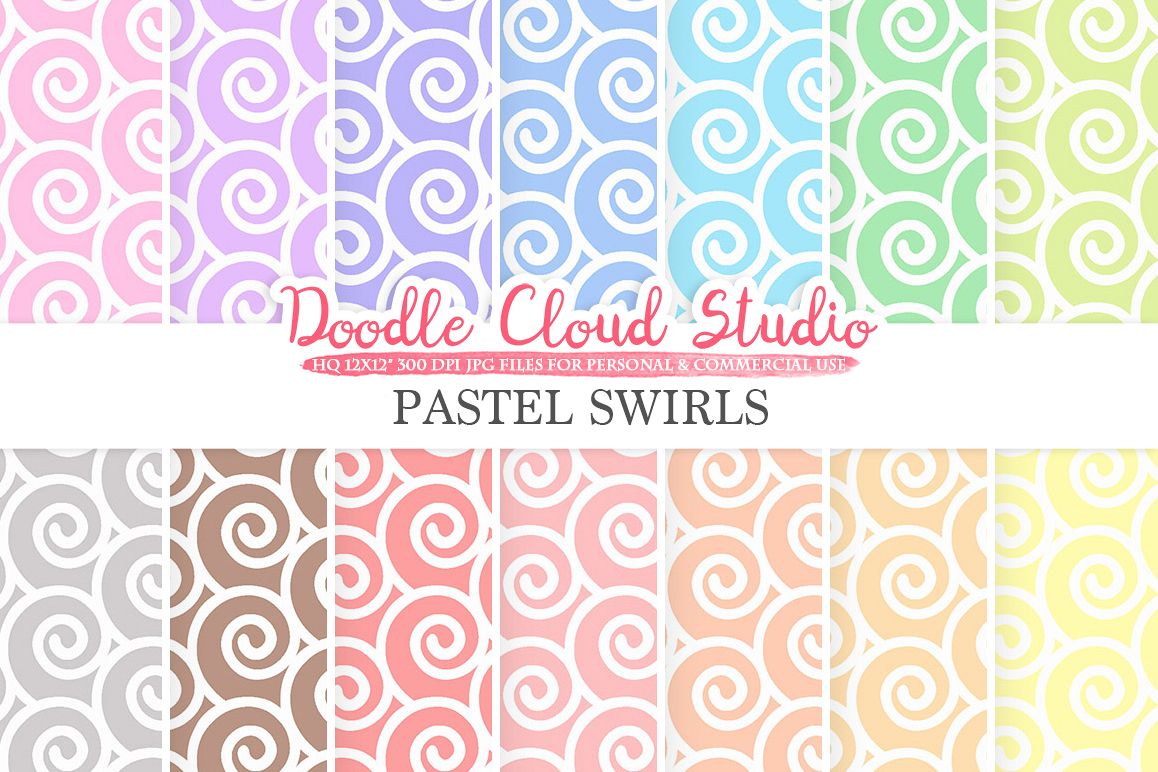 Pastel Swirls digital paper, Spiral pattern, Digital Swirls, pastel colors background, Instant Download for Personal & Commercial Use example image 1