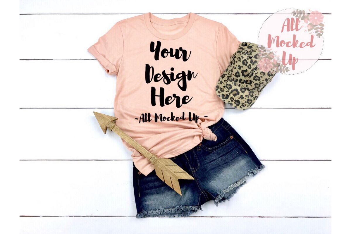 Bella Canvas 3001 / 3413 PEACH Shirt Mock Up 3/19 example image 1