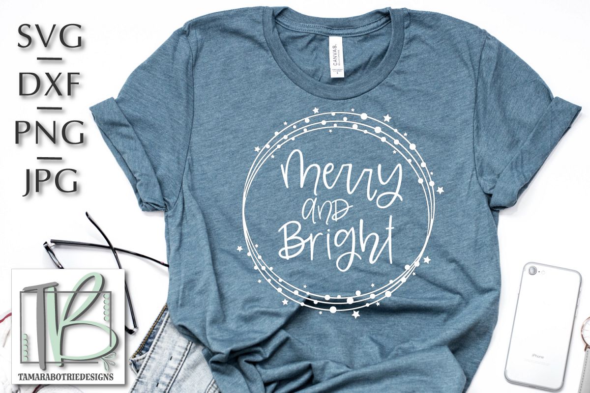 Merry and Bright SVG, Christmas Cut file example image 1