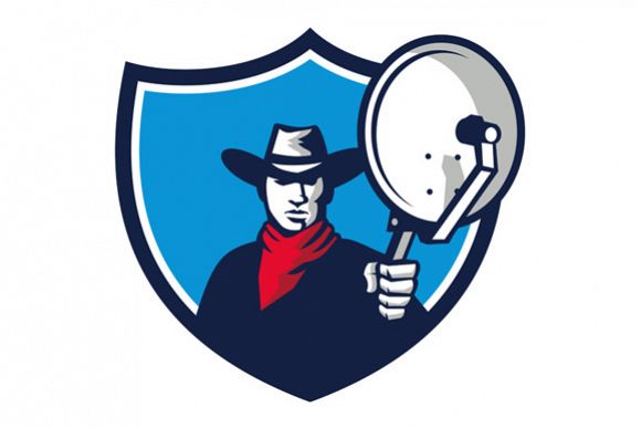 Cowboy Aiming Satellite Dish Crest Retro example image 1