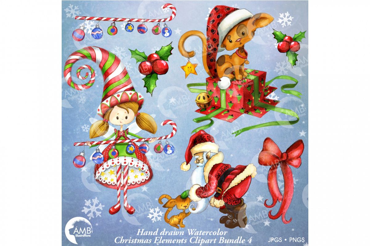 Christmas Watercolor Handrawn clipart bundle 2-AMB-1474 example image 1
