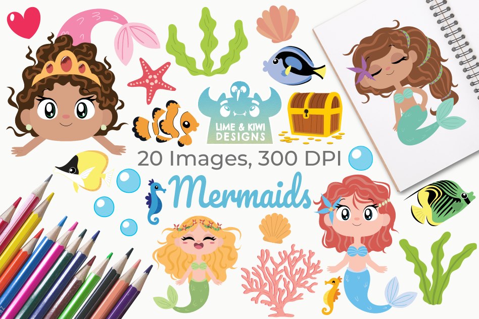 Mermaids Clipart, Instant Download Vector Art example image 1