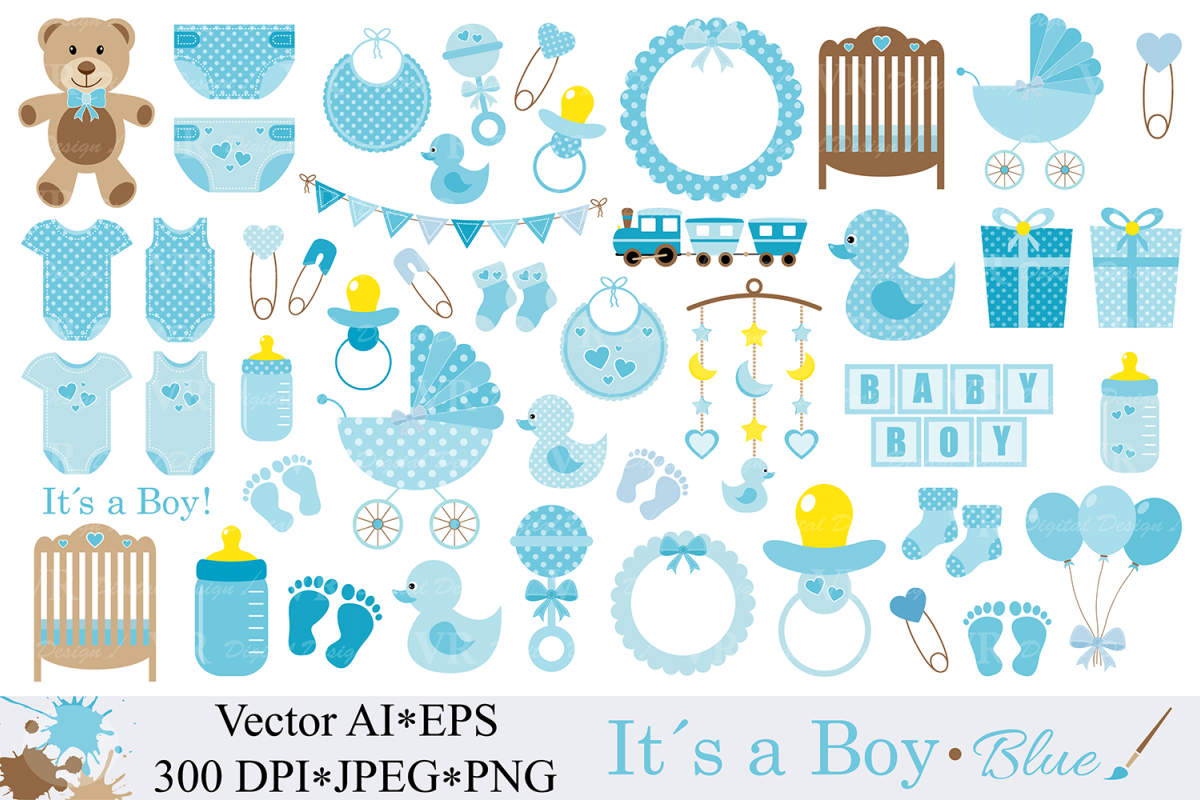 Download Baby Boy Clipart / Blue Baby Shower Clipart / Nursery Clip art / It`s a boy / Graphics ...