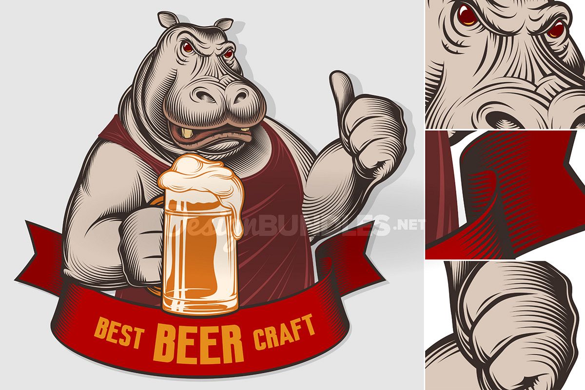 Hippopotamus Beer Glass Craft Thumb Emblem Engraved Ink example image 1