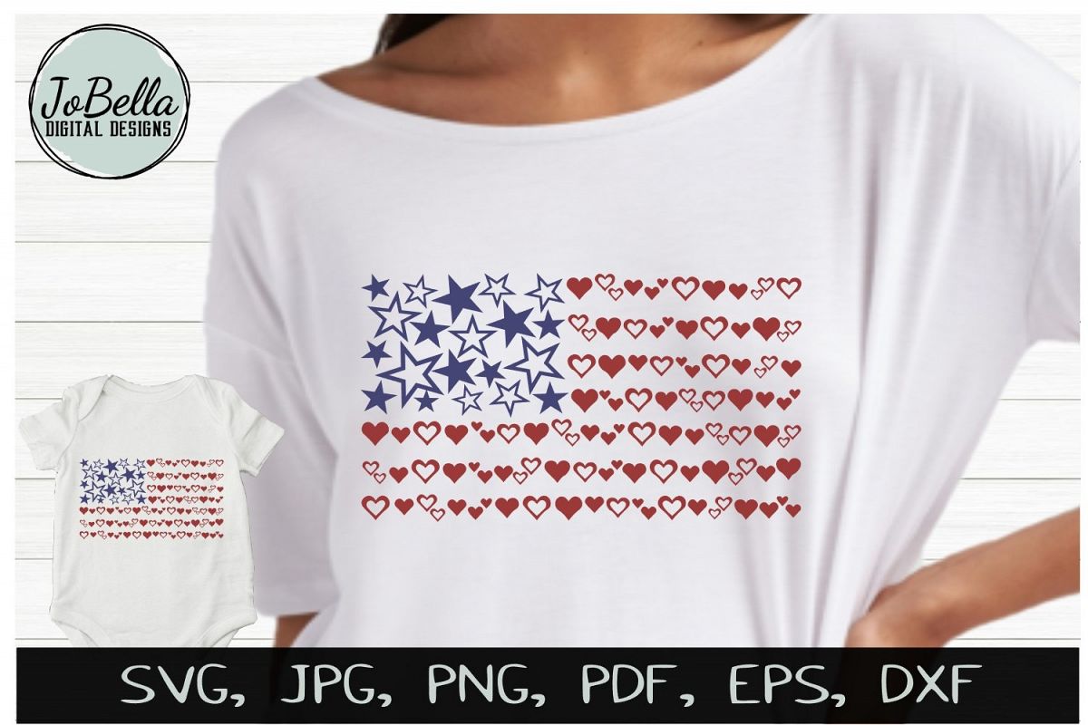 Hearts & Stars American Flag SVG & July 4th Sublimation PNG example image 1