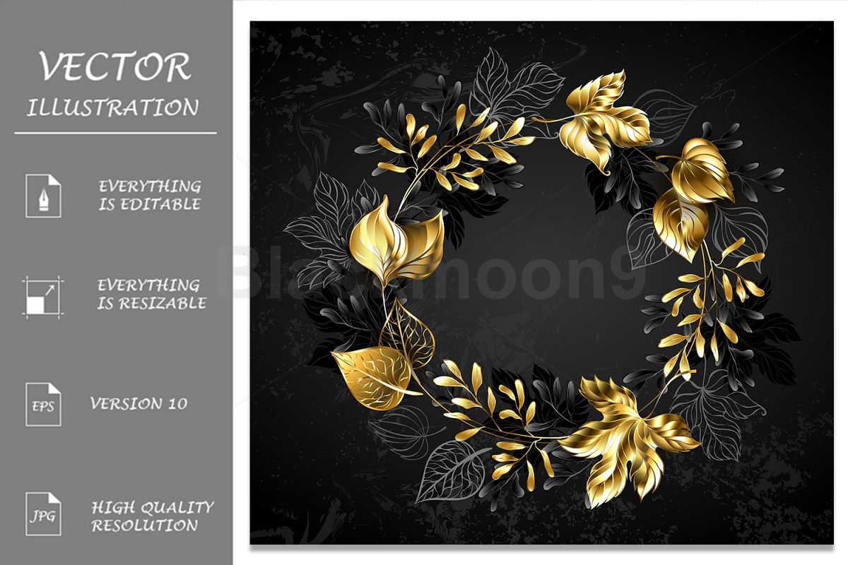 Wreath of Golden Leaves and Branches example image 1