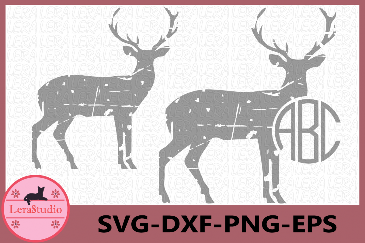 Deer Monogram Svg, Deer Distressed SVG Files, Deer Clipart example image 1