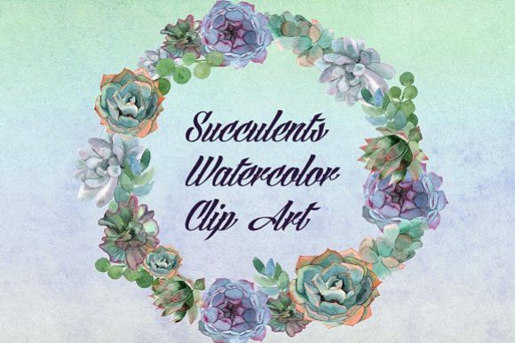 Watercolor Succulents Clip Art example image 1