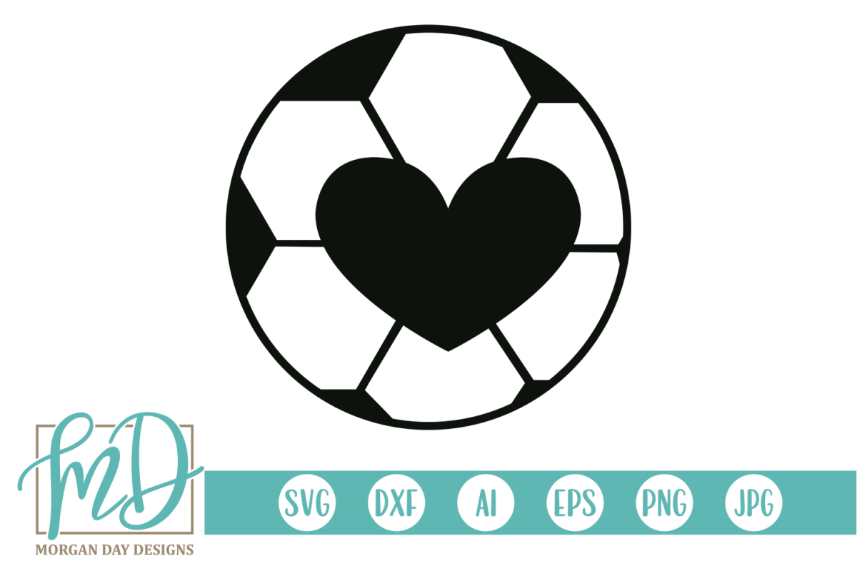 Soccer Ball Heart SVG, DXF, AI, EPS, PNG, JPEG example image 1