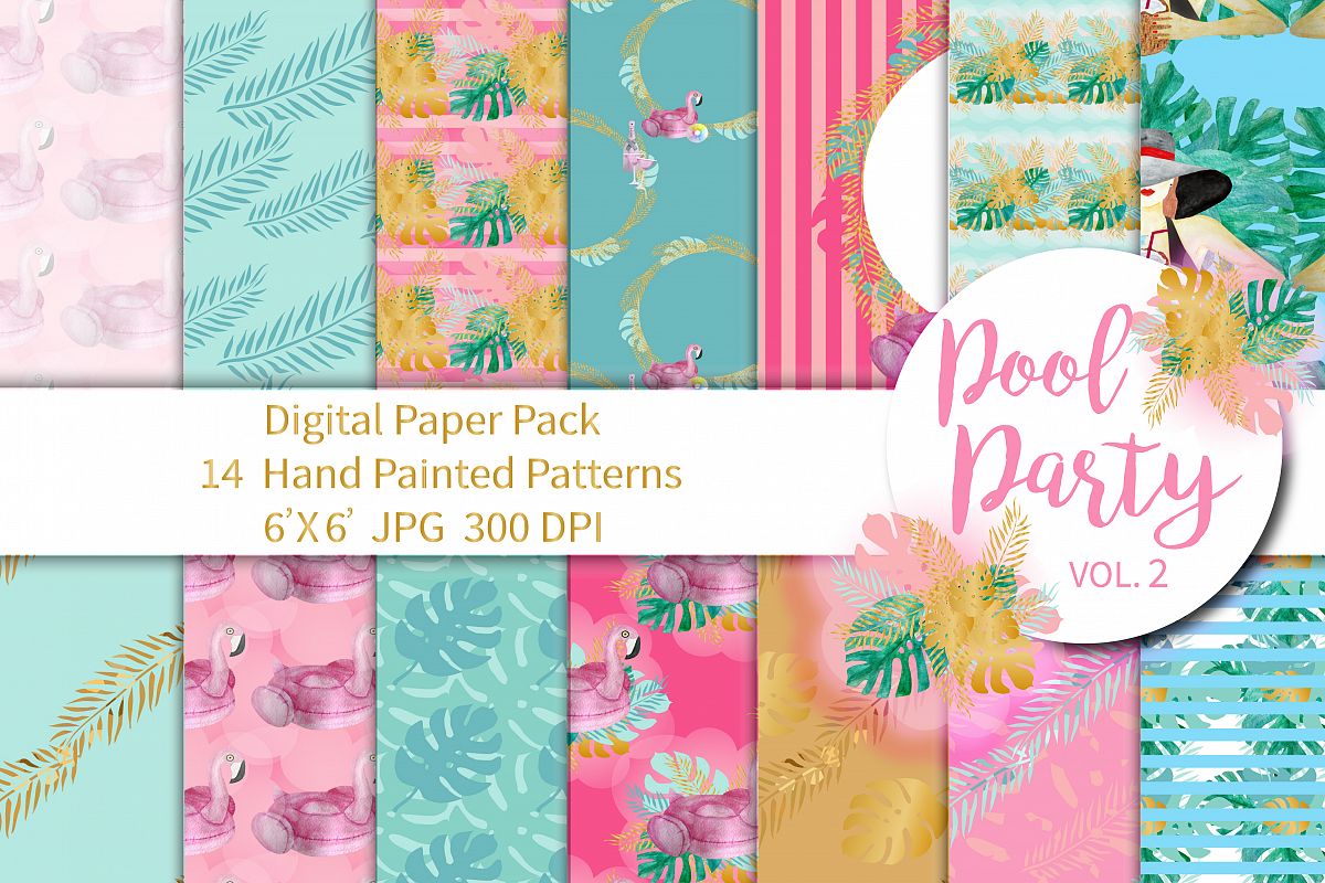 Pool Party Digital Paper Set2 example image 1