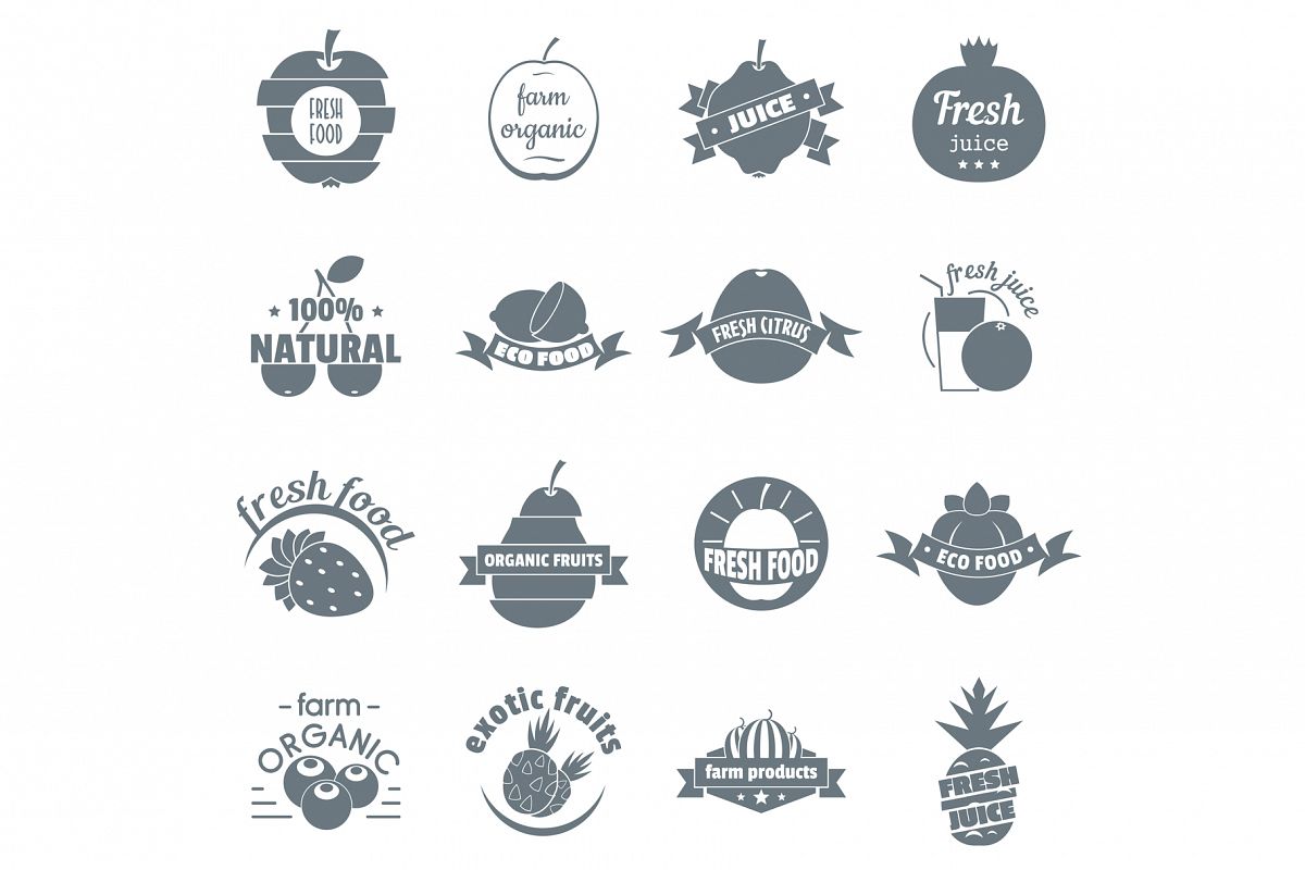 Fresh juice fruit logo icons set, simple style example image 1