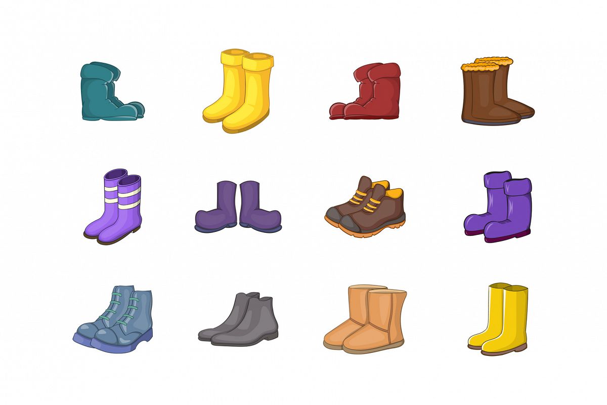 Boots icon set, cartoon style