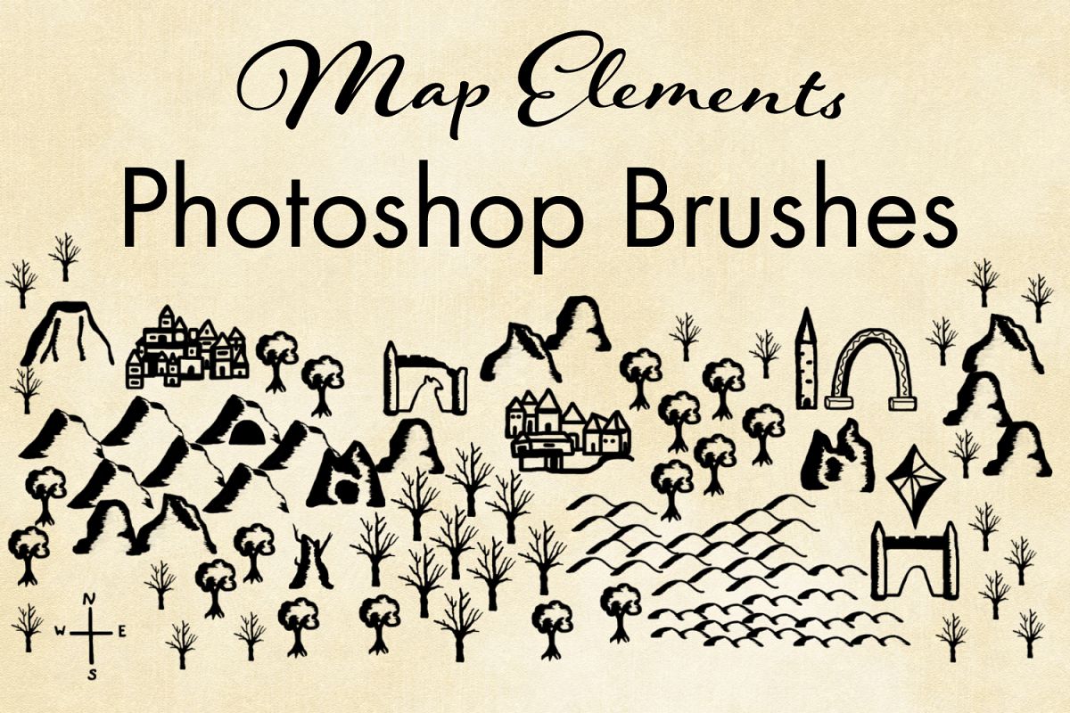 Map Elements Photoshop Brushes - Cartography Brushes example image 1