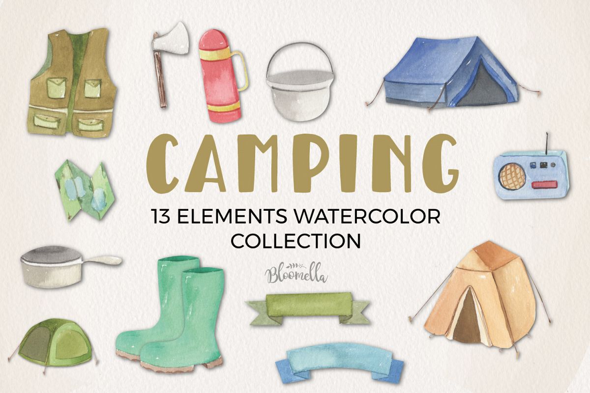 Camping Watercolor Elements example image 1
