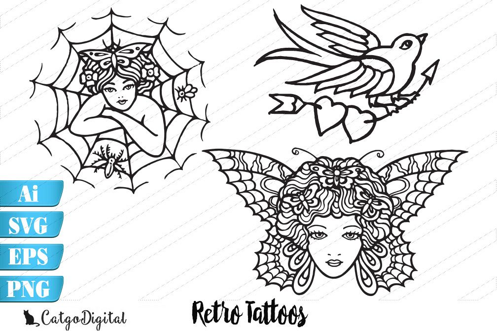Retro Tattoos SVG EPS Ai PNG example image 1