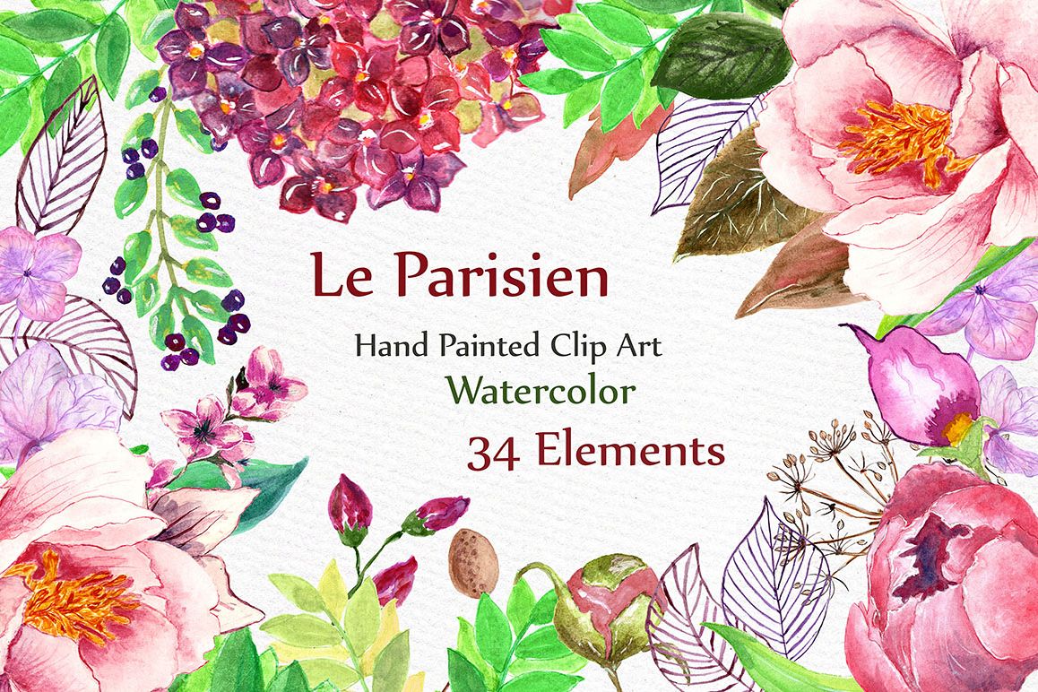 Watercolor floral clip art example image 1