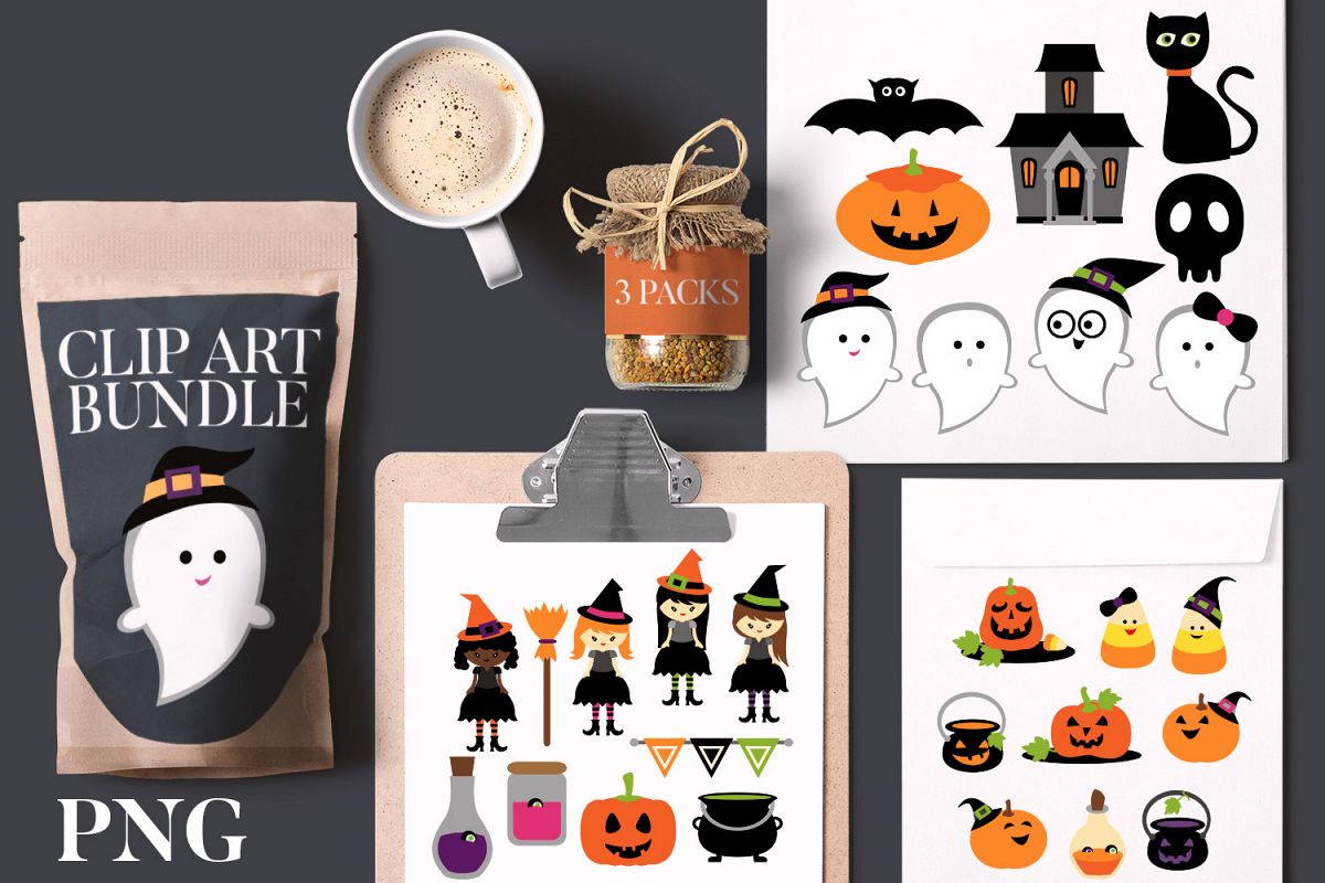 Halloween clip art bundle - witch, ghost, pumpkin example image 1
