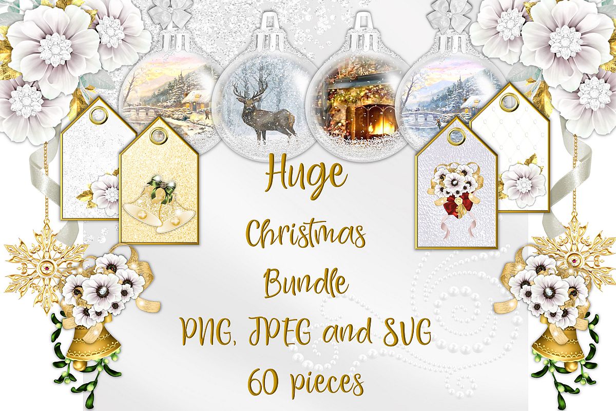 Christmas Clipart Bundle Commercial Use with FREE card kit example image 1