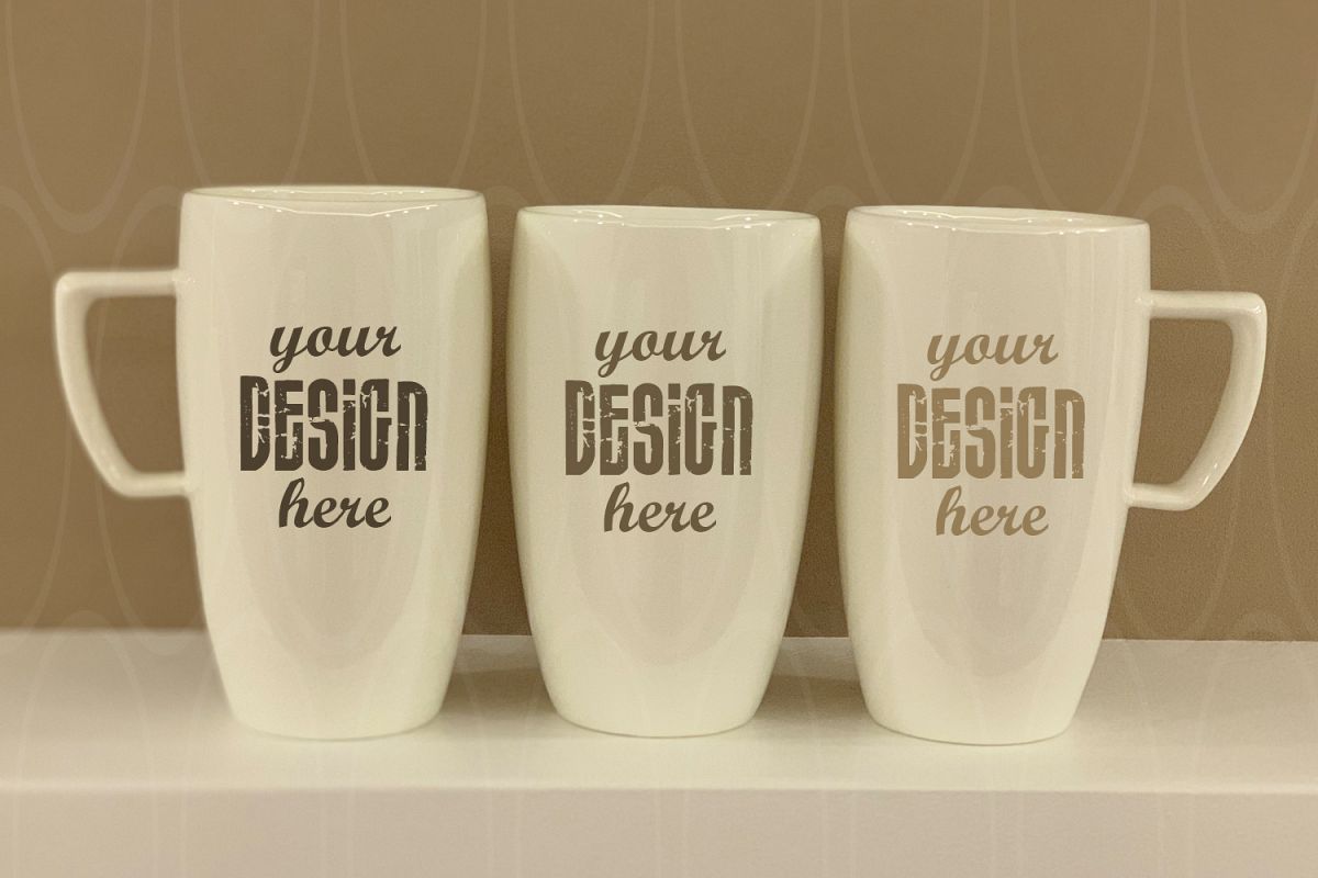 Blank Three White Coffee Glass mockup example image 1