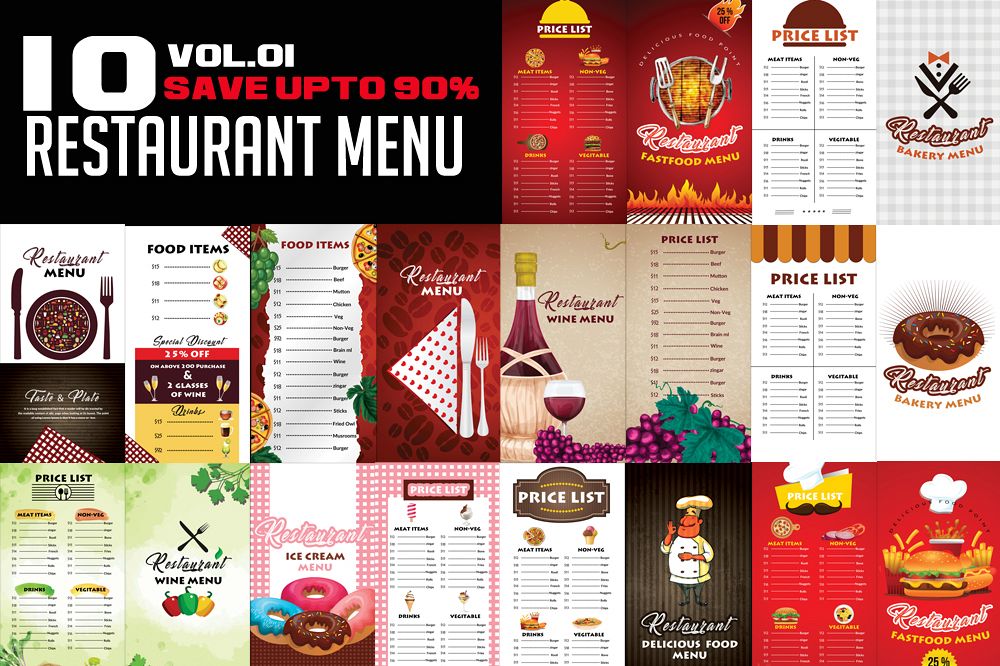 10 Double Sided Restaurant Food menu Template Bundle example image 1
