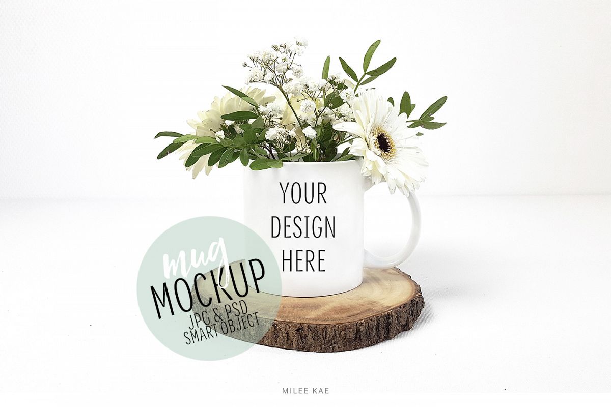 White coffee mug mockup, JPG & PSD example image 1