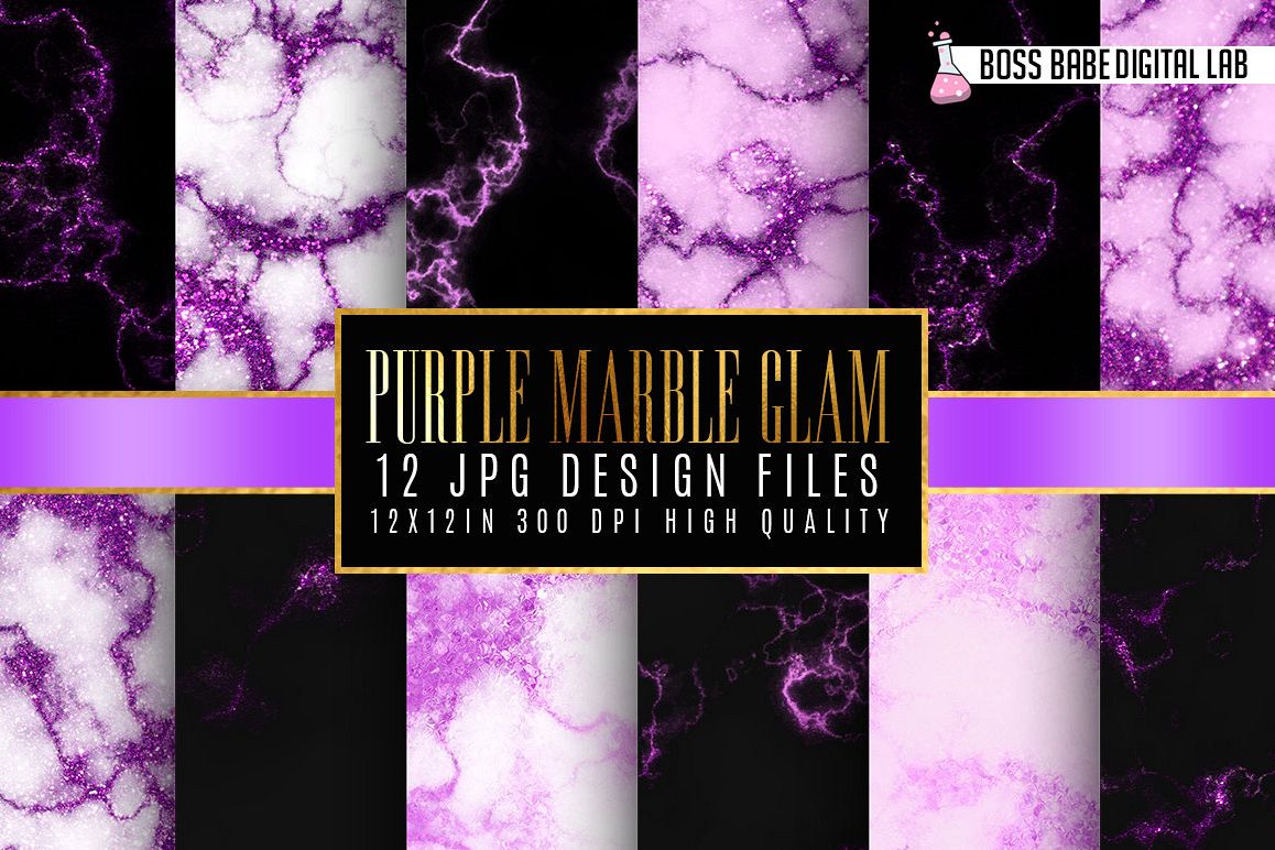 Purple Glam marble digital paper example image 1